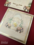 KLB-1031 Creme Elephant Padded Thick Wedding Card (2 Page & Couple Name Acrylic)