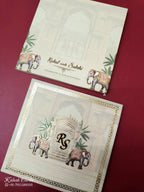 KLB-1031 Creme Elephant Padded Thick Wedding Card (2 Page & Couple Name Acrylic)