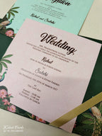 KLB-1032 Green Royal Arch Padded Thick Wedding Card (2 Page & Couple Name Acrylic)