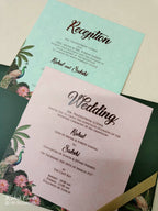 KLB-1032 Green Royal Arch Padded Thick Wedding Card (2 Page & Couple Name Acrylic)