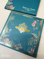 KLB-1033 Blue Peacock Padded Thick Wedding Card (2 Page & Couple Name Acrylic)