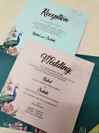 KLB-1033 Blue Peacock Padded Thick Wedding Card (2 Page & Couple Name Acrylic)