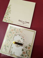 KLB-1034 Creme Lotus Laser Cut Padded Thick Wedding Card (2 Page & Couple Name Acrylic)