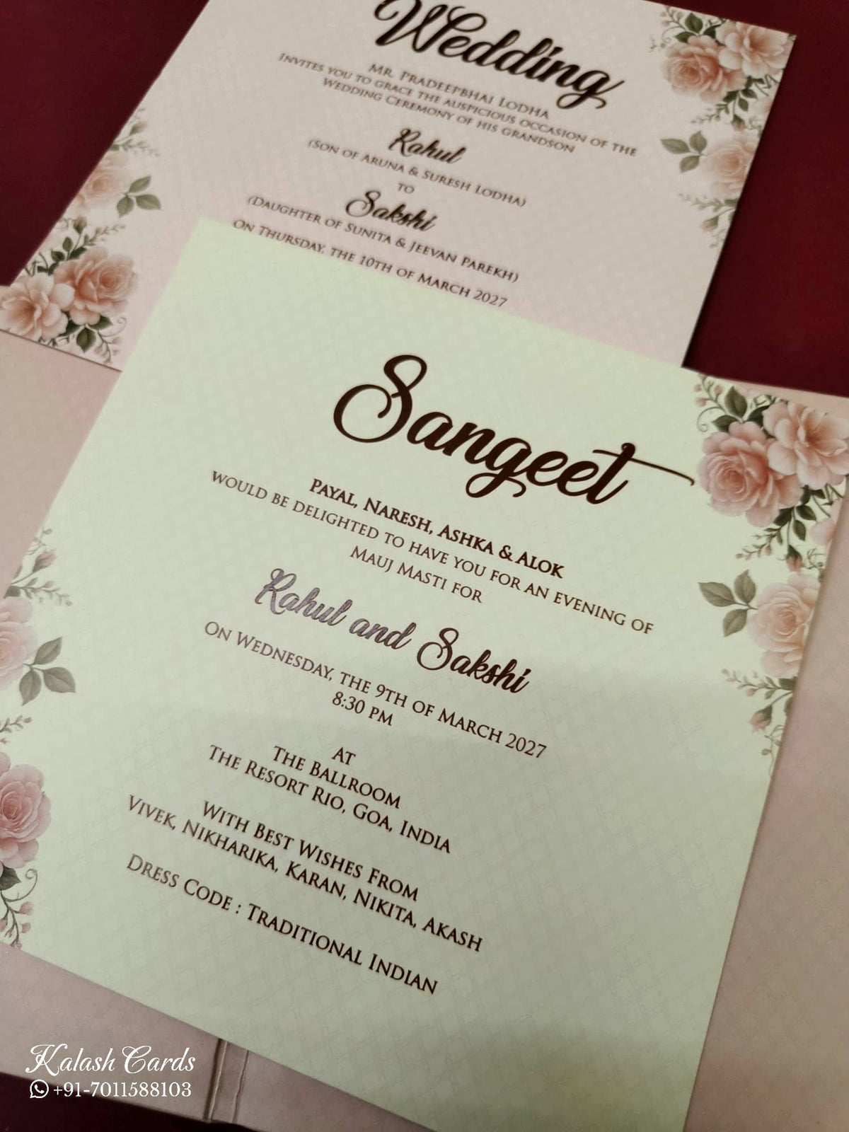 KLB-1034 Creme Lotus Laser Cut Padded Thick Wedding Card (2 Page & Couple Name Acrylic)