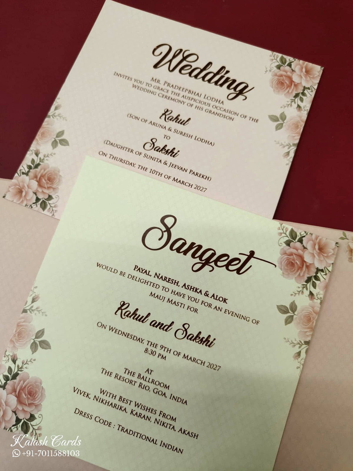 KLB-1034 Creme Lotus Laser Cut Padded Thick Wedding Card (2 Page & Couple Name Acrylic)