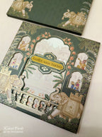 KLB-1035 Green Elephant Laser Cut Padded Thick Wedding Card (2 Page & Couple Name Acrylic)