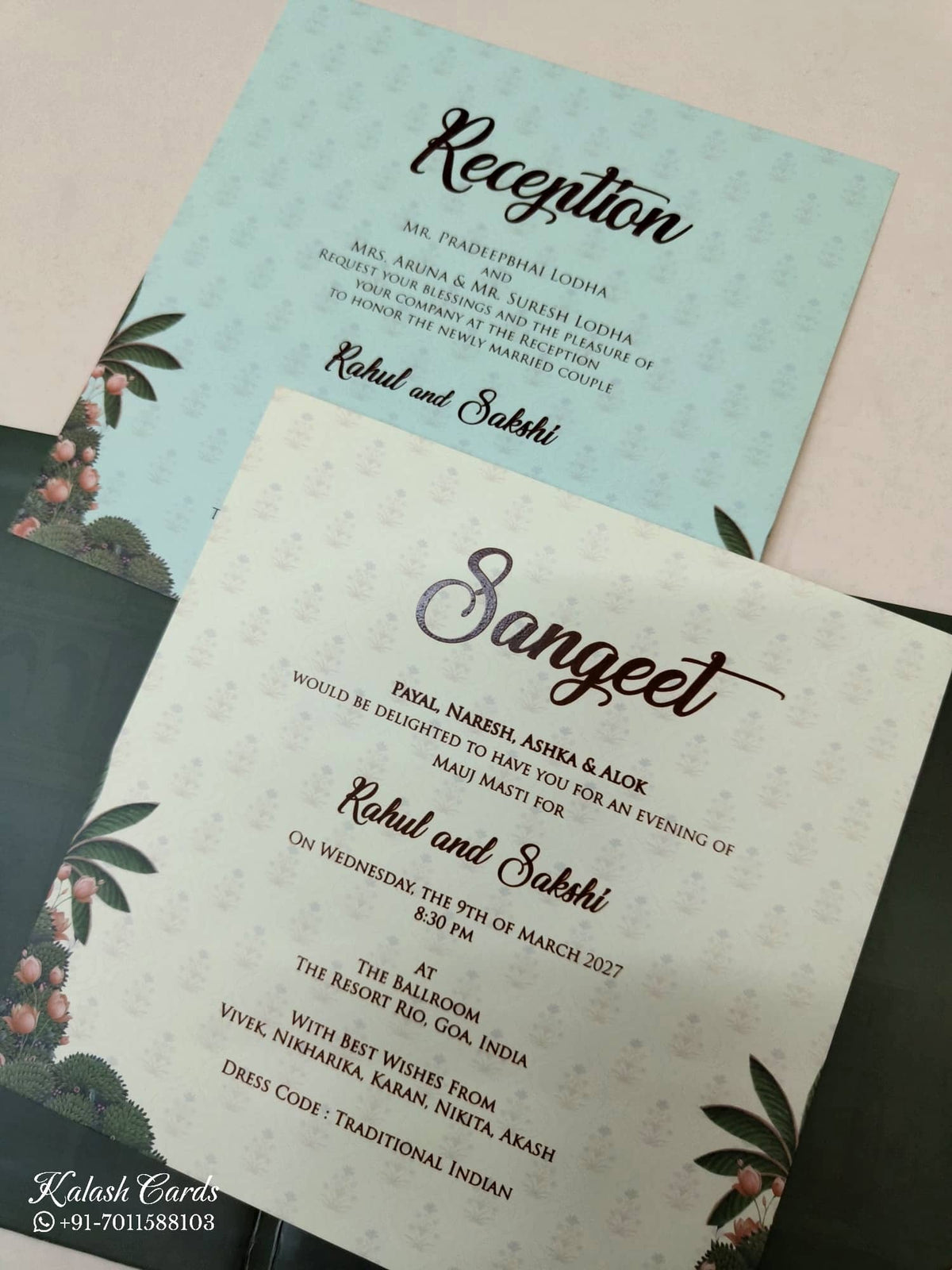 KLB-1035 Green Elephant Laser Cut Padded Thick Wedding Card (2 Page & Couple Name Acrylic)