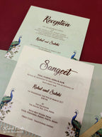 KLB-1036 Green Royal Arch Peacock Laser Cut Padded Thick Wedding Card (2 Page & Couple Name Acrylic)