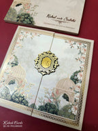 KLB-1037 Creme Royal Fort Door Style Padded Thick Wedding Card (2 Page & Couple Initial Acrylic)