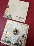 KLB-1037 Creme Royal Fort Door Style Padded Thick Wedding Card (2 Page & Couple Initial Acrylic)