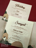 KLB-1037 Creme Royal Fort Door Style Padded Thick Wedding Card (2 Page & Couple Initial Acrylic)