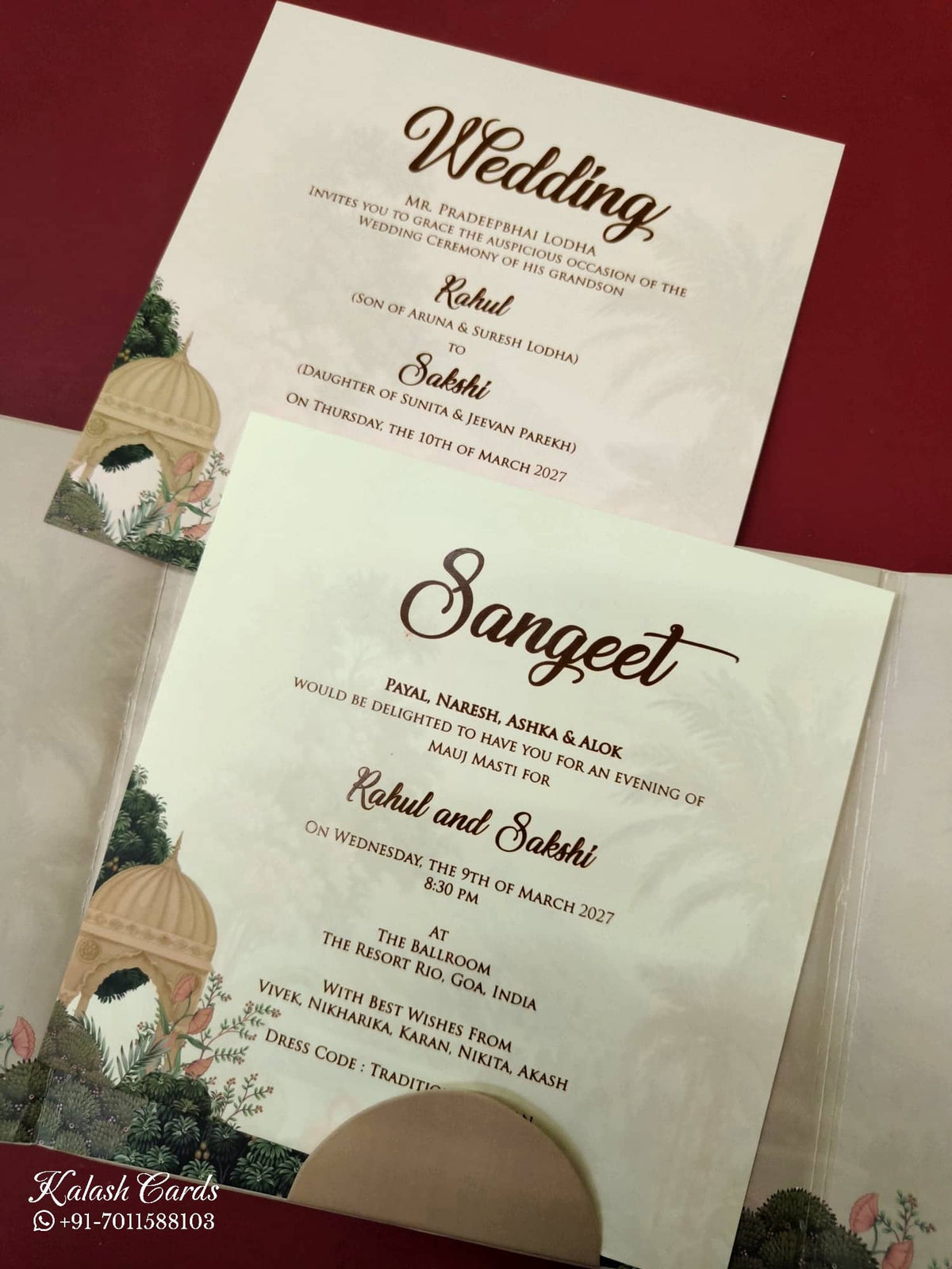 KLB-1037 Creme Royal Fort Door Style Padded Thick Wedding Card (2 Page & Couple Initial Acrylic)