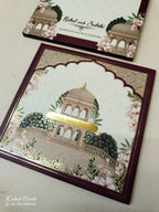KLB-1038 Creme Maroon Royal Fort Padded Thick Wedding Card (2 Page & Couple Name Acrylic)