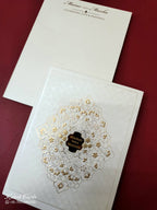 KLB-1039 White Floral Embossed Padded Thick Wedding Card (2 Page & Couple Name Acrylic)