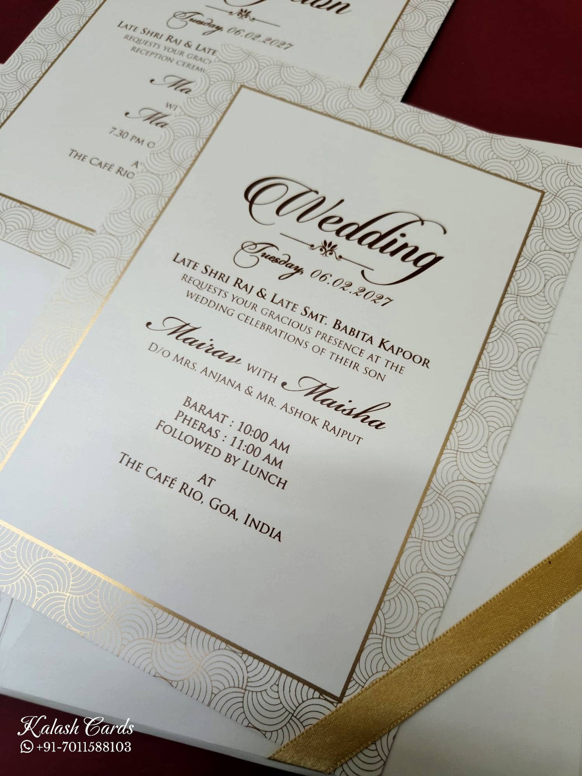 KLB-1039 White Floral Embossed Padded Thick Wedding Card (2 Page & Couple Name Acrylic)