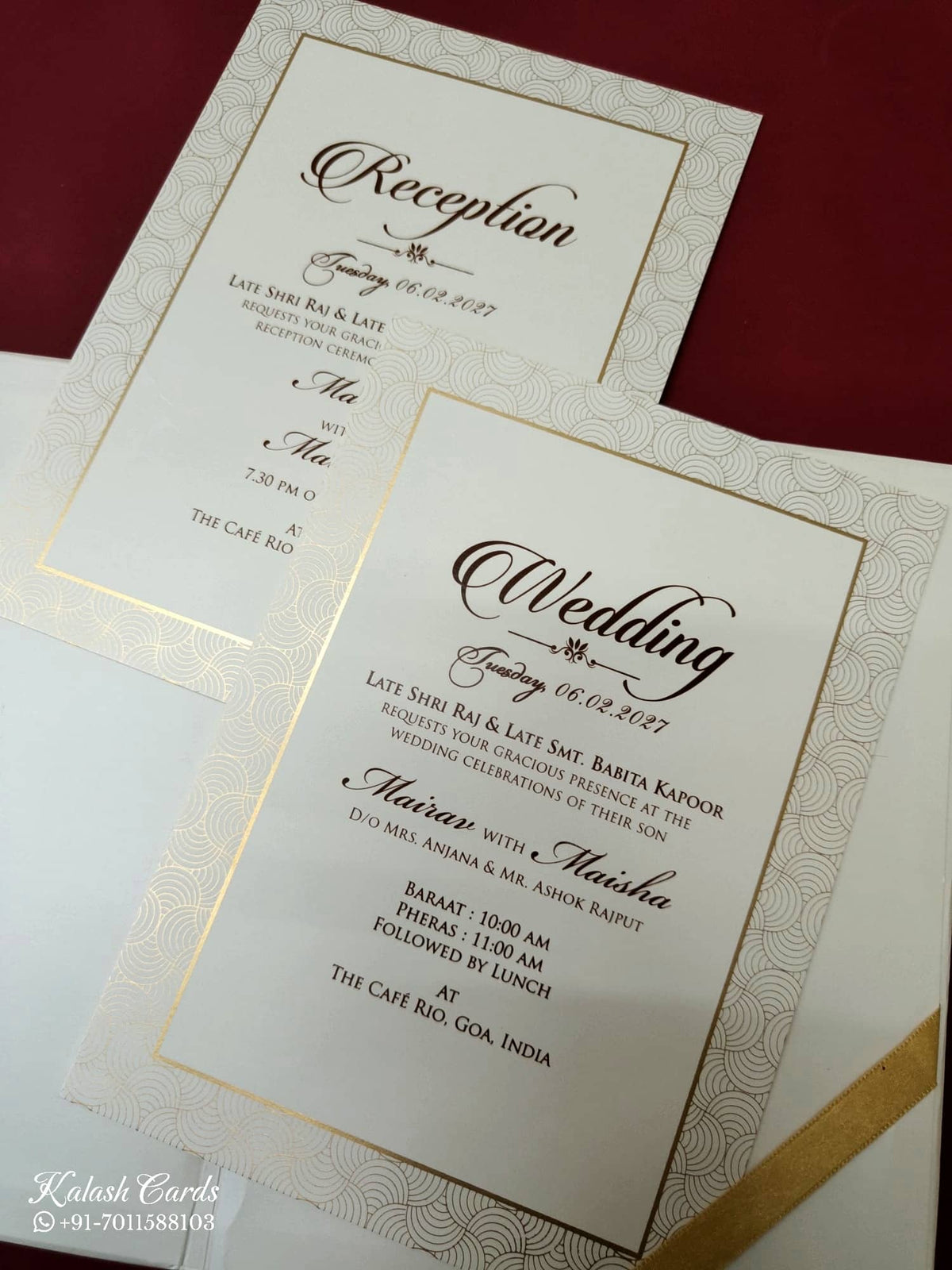 KLB-1039 White Floral Embossed Padded Thick Wedding Card (2 Page & Couple Name Acrylic)