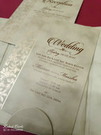 KLB-1040 Green Floral Embossed Padded Thick Wedding Card (2 Page & Couple Name Acrylic)