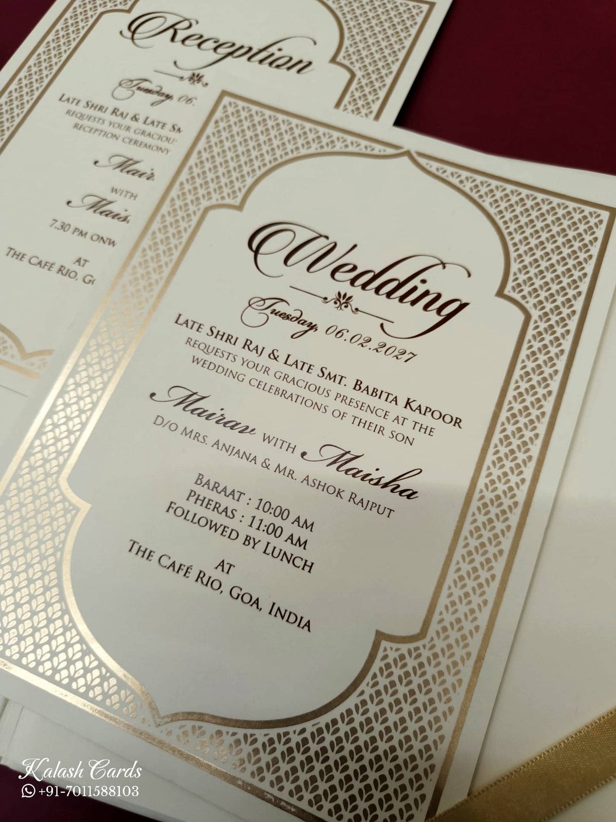 KLB-1041 White Floral Embossed Padded Thick Wedding Card (2 Page & Couple Name Acrylic)