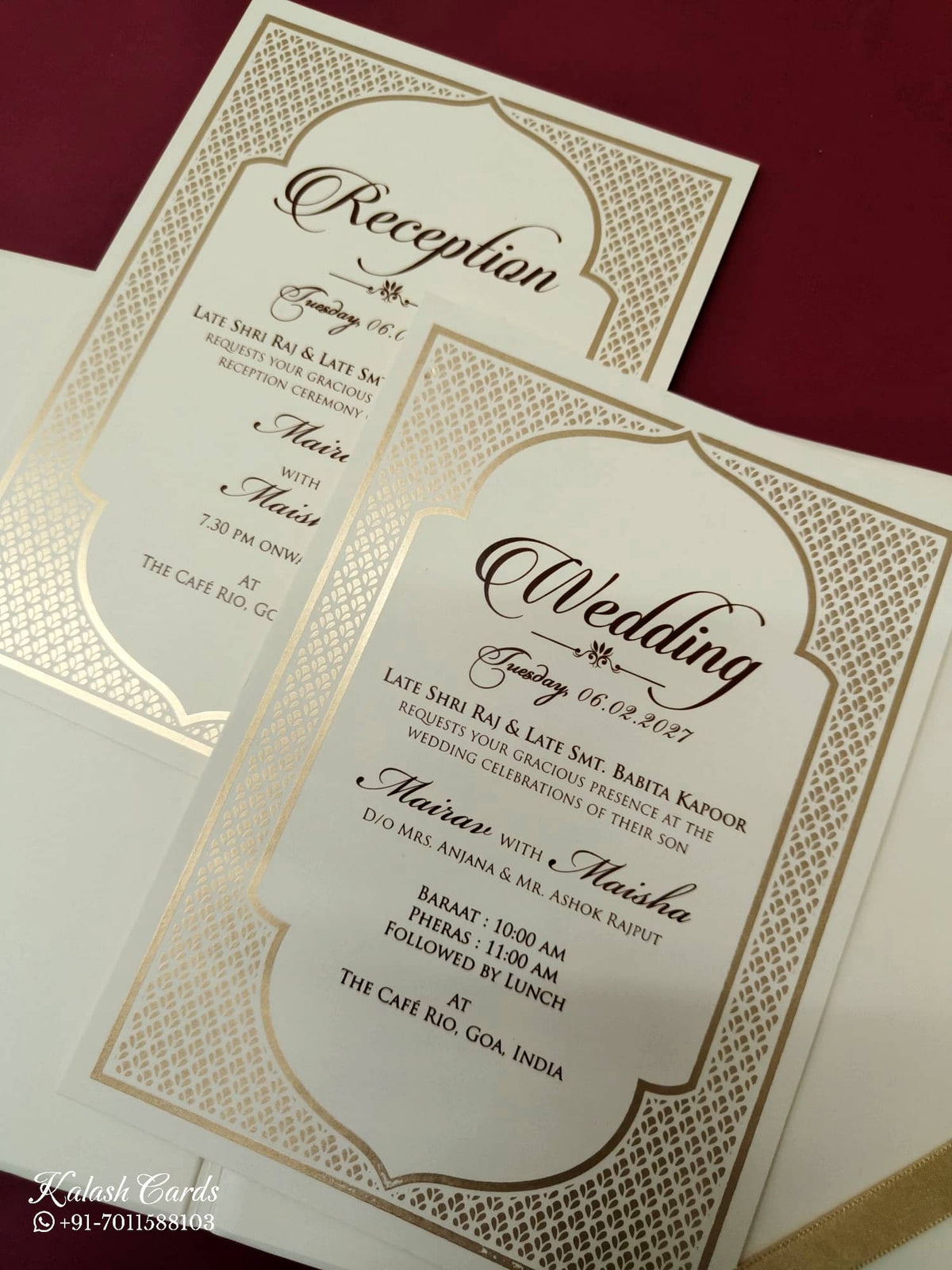 KLB-1041 White Floral Embossed Padded Thick Wedding Card (2 Page & Couple Name Acrylic)