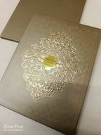 KLB-1042 Golden Floral Embossed Padded Thick Wedding Card (2 Page & Couple Name Acrylic)