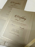 KLB-1042 Golden Floral Embossed Padded Thick Wedding Card (2 Page & Couple Name Acrylic)