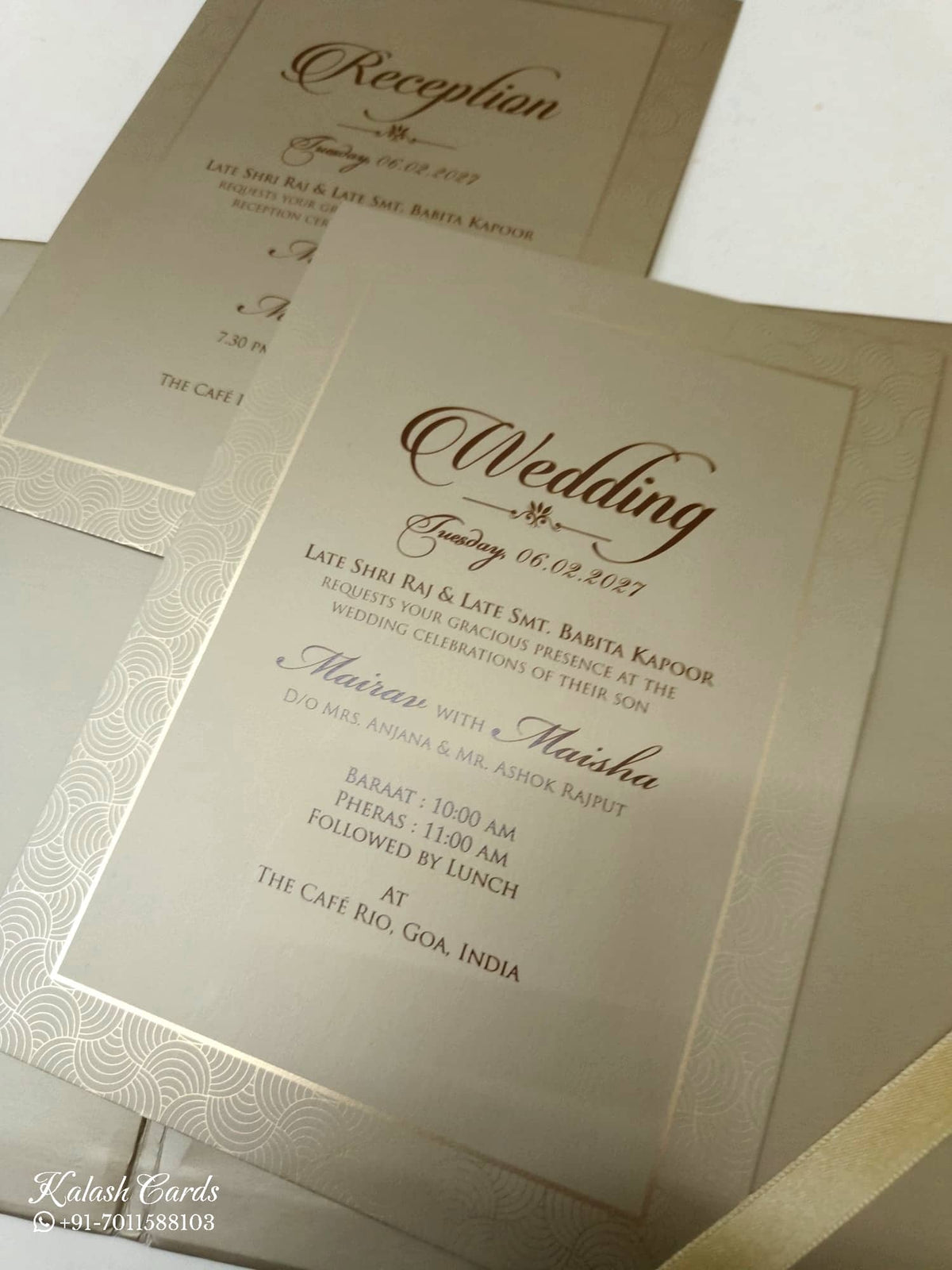 KLB-1042 Golden Floral Embossed Padded Thick Wedding Card (2 Page & Couple Name Acrylic)