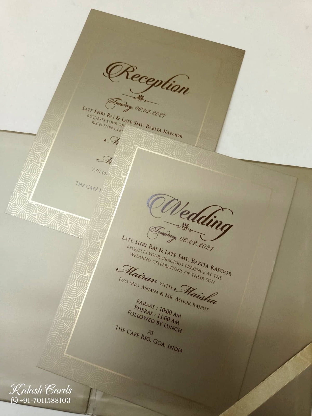 KLB-1042 Golden Floral Embossed Padded Thick Wedding Card (2 Page & Couple Name Acrylic)
