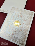 KLB-1043 White Floral Embossed Padded Thick Wedding Card (2 Page & Couple Name Acrylic)
