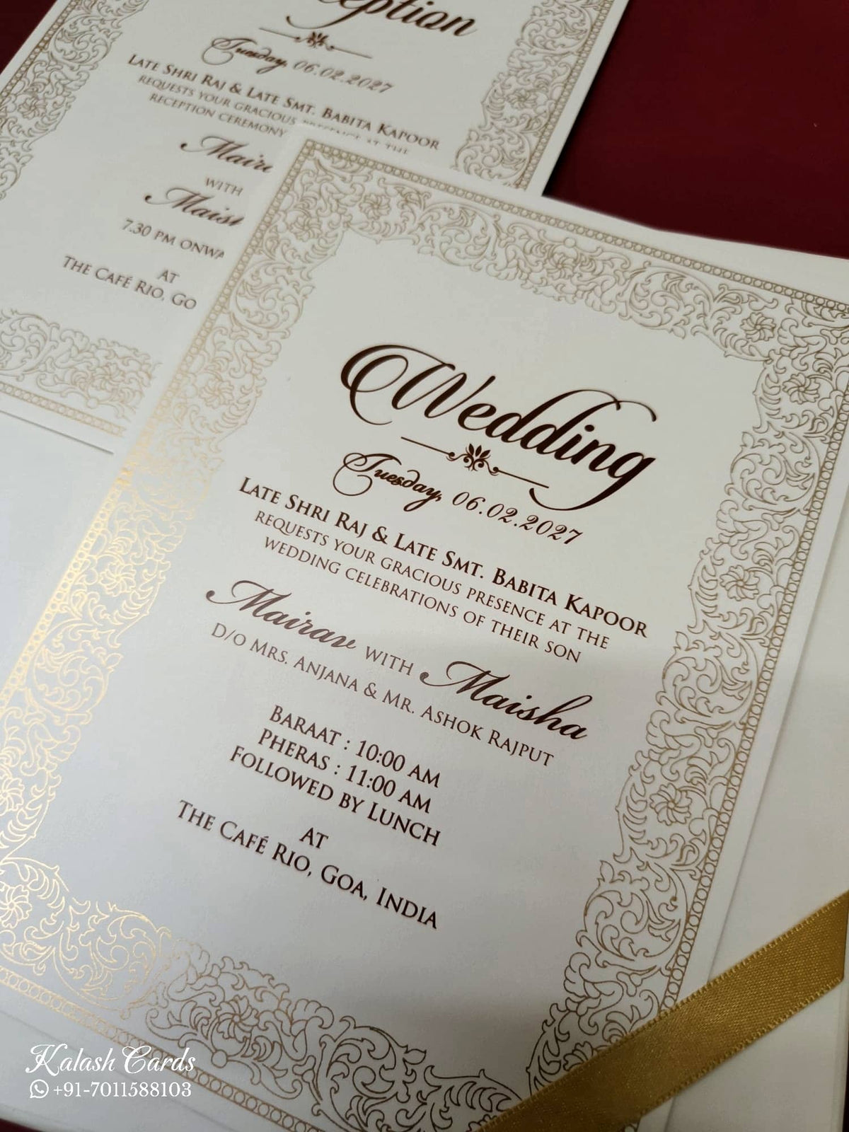 KLB-1043 White Floral Embossed Padded Thick Wedding Card (2 Page & Couple Name Acrylic)