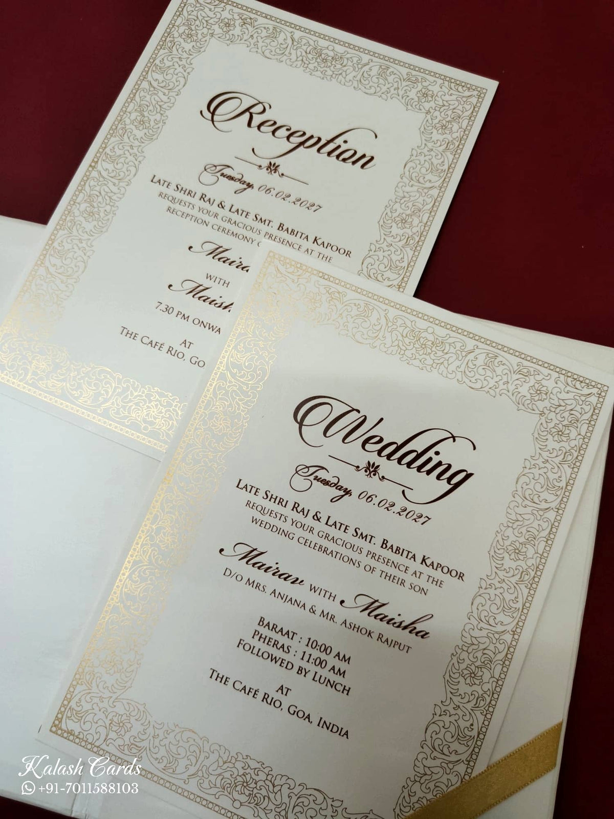 KLB-1043 White Floral Embossed Padded Thick Wedding Card (2 Page & Couple Name Acrylic)