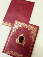 KLB-1044 Maroon Royal Arch Embossed Padded Thick Wedding Card (2 Page & Couple Name Acrylic)