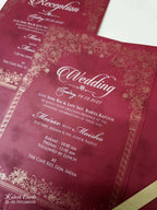 KLB-1044 Maroon Royal Arch Embossed Padded Thick Wedding Card (2 Page & Couple Name Acrylic)