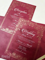 KLB-1044 Maroon Royal Arch Embossed Padded Thick Wedding Card (2 Page & Couple Name Acrylic)