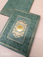 KLB-1045 Green Floral Embossed Padded Thick Wedding Card (2 Page & Couple Name Acrylic)