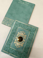 KLB-1045 Green Floral Embossed Padded Thick Wedding Card (2 Page & Couple Name Acrylic)