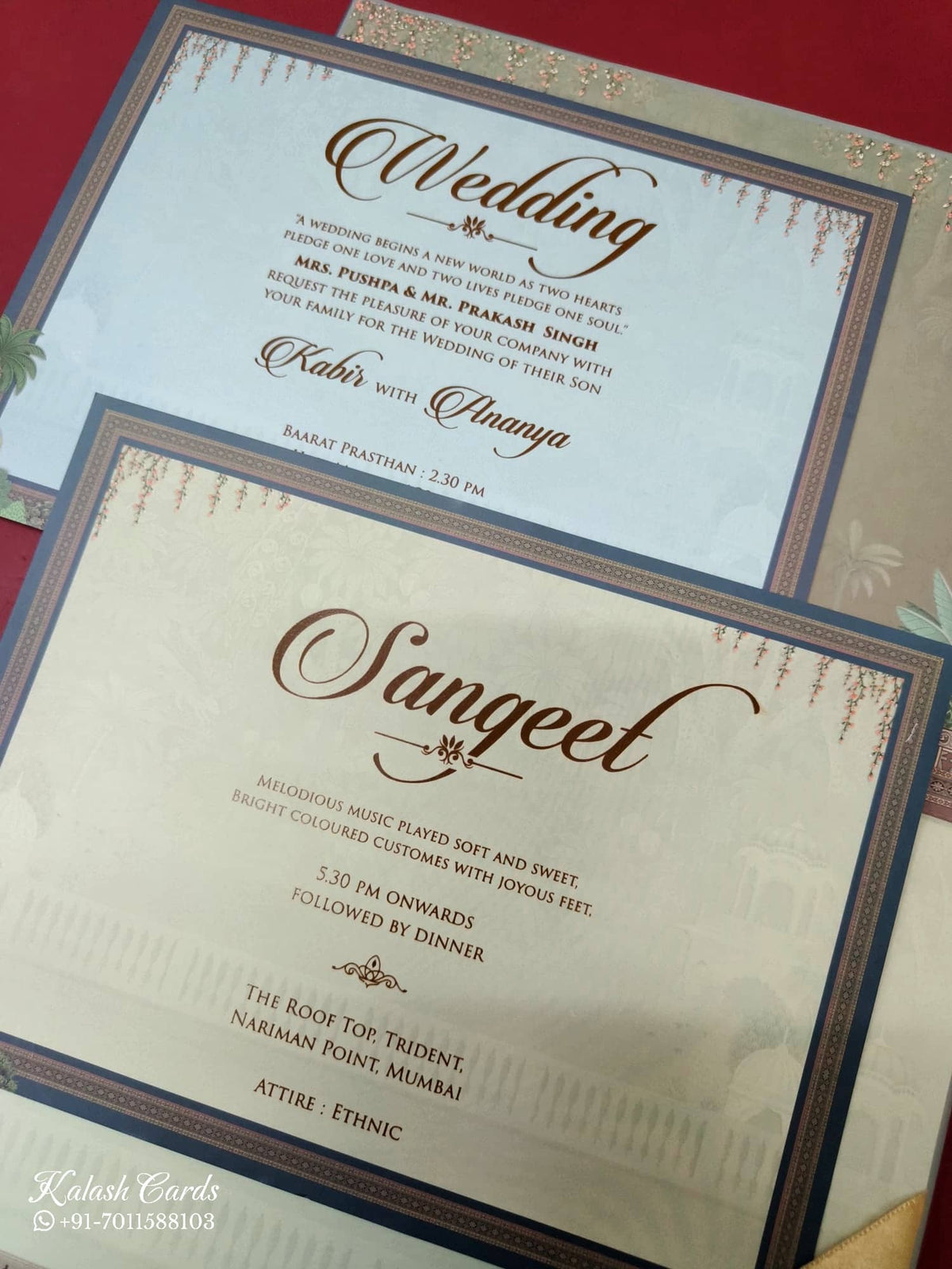 KLB-1046 Blue Royal Fort Elephant Padded Thick Wedding Card (2 Page & Couple Name Acrylic)