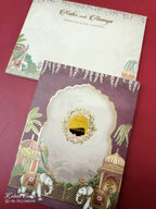 KLB-1047 Maroon Royal Fort Elephant Padded Thick Wedding Card (2 Page & Couple Name Acrylic)-Kalash Cards