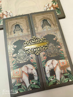 KLB-1048 Grey Elephant Door Style Wedding Card (2 Page & Couple Name Acrylic)