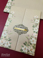 KLB-1049 Creme Floral Door Style Padded Thick Wedding Card (2 Page & Couple Name Acrylic)