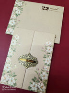 KLB-1049 Creme Floral Door Style Padded Thick Wedding Card (2 Page & Couple Name Acrylic)