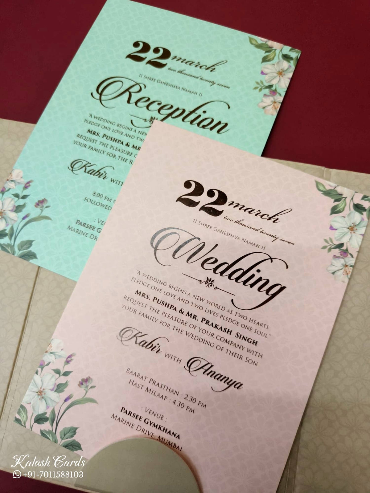 KLB-1049 Creme Floral Door Style Padded Thick Wedding Card (2 Page & Couple Name Acrylic)