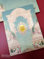 KLB-1050 Blue Royal Arch Padded Thick Wedding Card (2 Page & Couple Name Acrylic)