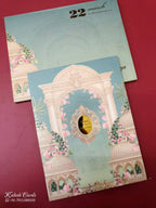 KLB-1050 Blue Royal Arch Padded Thick Wedding Card (2 Page & Couple Name Acrylic)