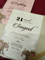 KLB-1052 Creme Maroon Elephant Laser Cut Padded Thick Wedding Card (2 Page & Couple Name Acrylic)