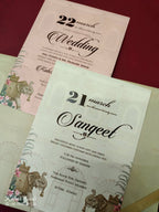 KLB-1052 Creme Maroon Elephant Laser Cut Padded Thick Wedding Card (2 Page & Couple Name Acrylic)