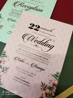 KLB-1056 Green Floral Padded Thick Wedding Card (2 Page & Couple Name Acrylic)