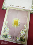 KLB-1057 Pink Floral Door Style Padded Thick Wedding Card (2 Page & Couple Name Acrylic)