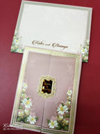 KLB-1057 Pink Floral Door Style Padded Thick Wedding Card (2 Page & Couple Name Acrylic)