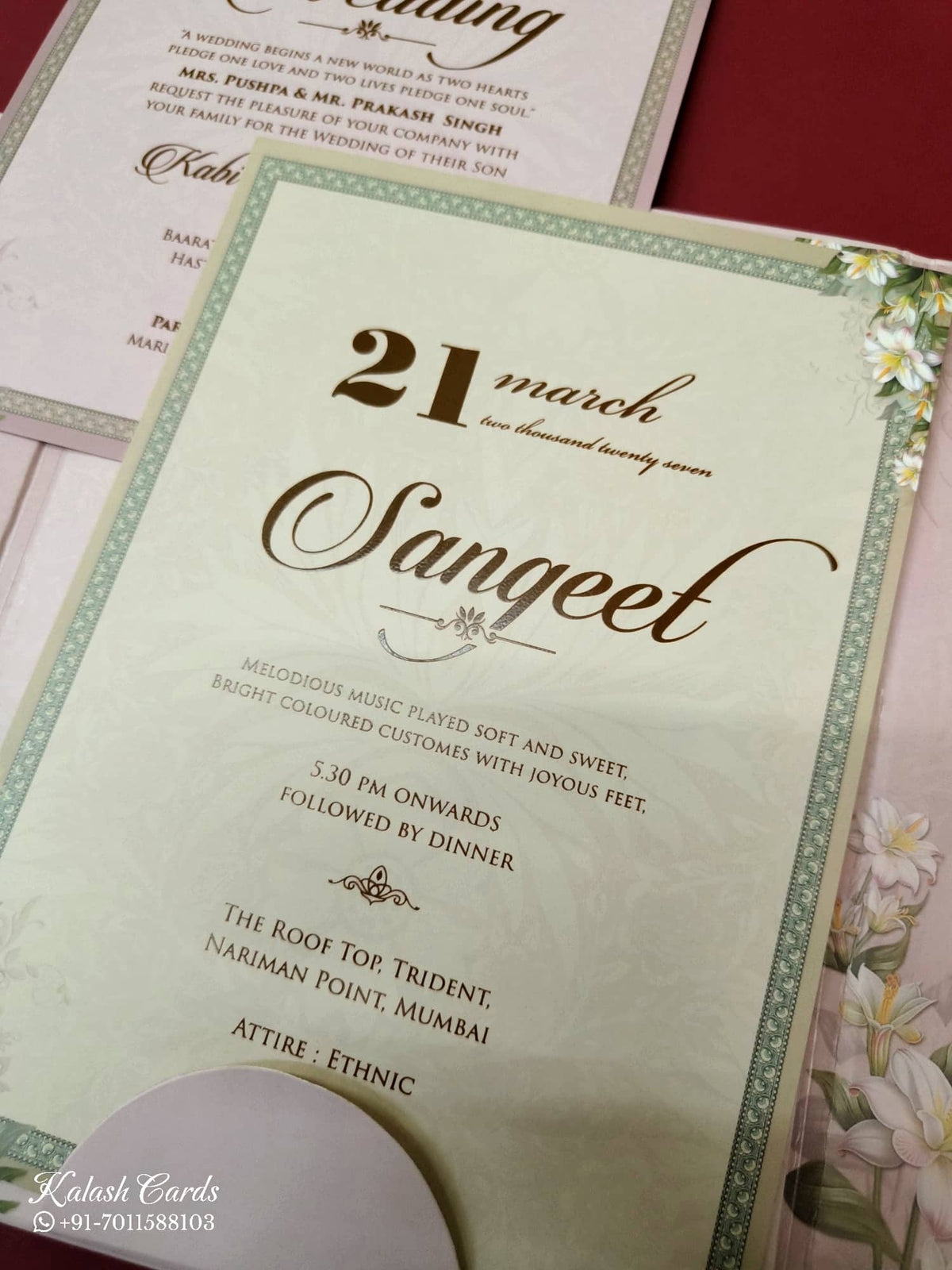 KLB-1057 Pink Floral Door Style Padded Thick Wedding Card (2 Page & Couple Name Acrylic)