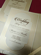 KLB-1060 Brown Golden Floral Embossed Padded Thick Wedding Card (2 Page & Couple Name Acrylic)